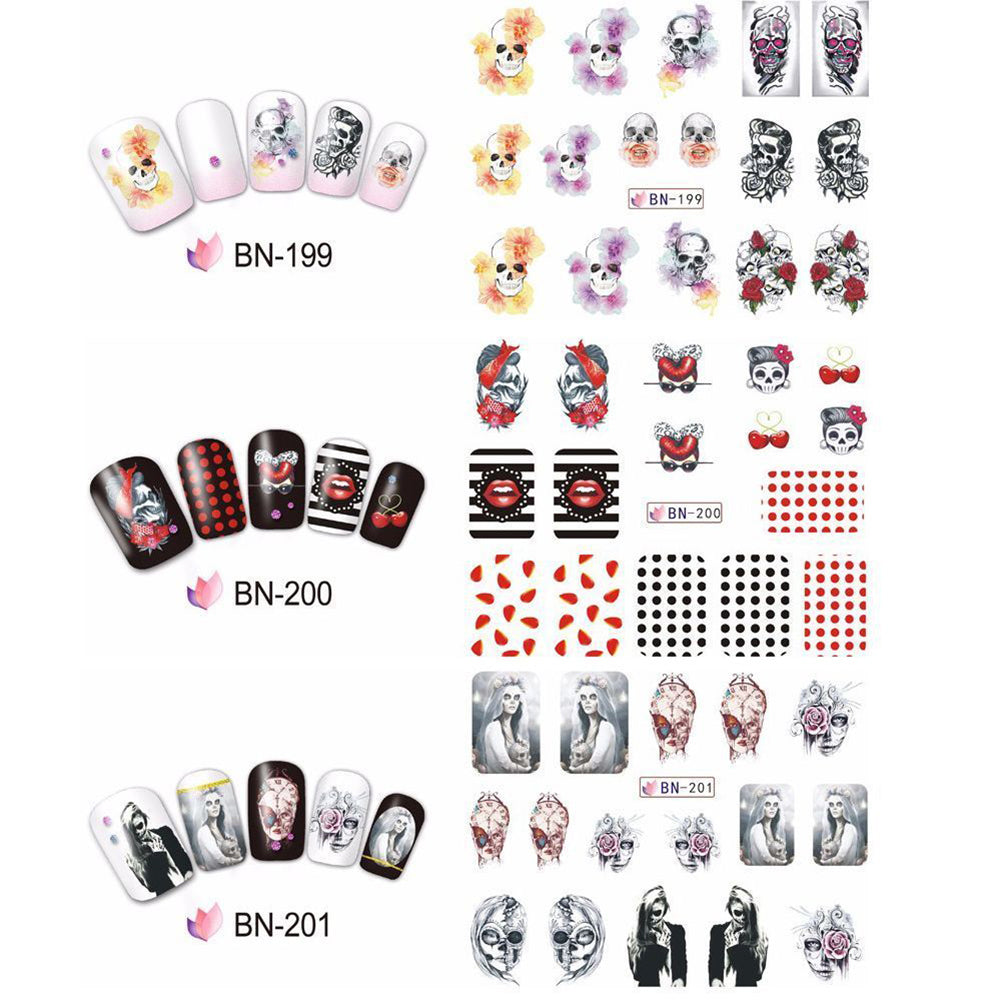 24Pcs Halloween Cartoon Skull Water Transfer Manicure DIY Tips Nail Art Stickers