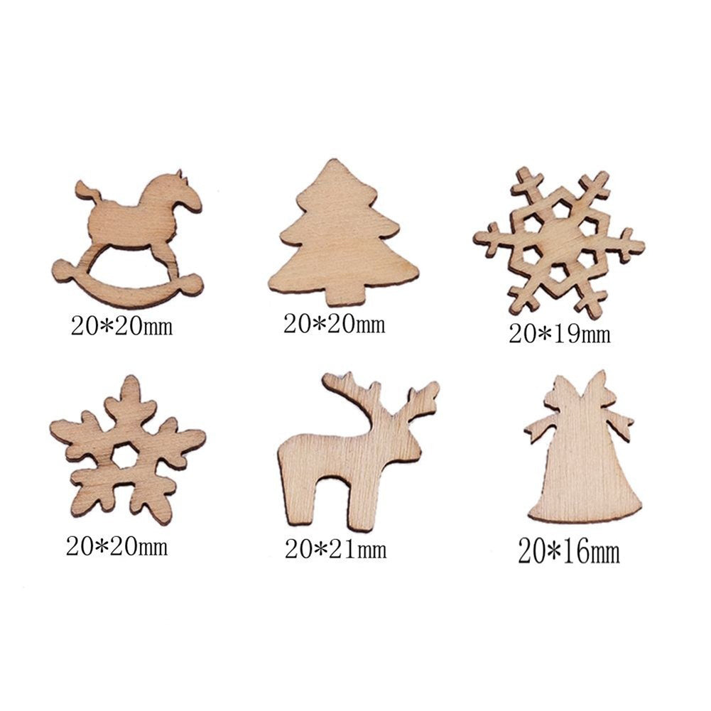 50Pcs Rocking Horse Natural Wood Chip Reindeer Snowflake Xmas Tree Hanging Decor
