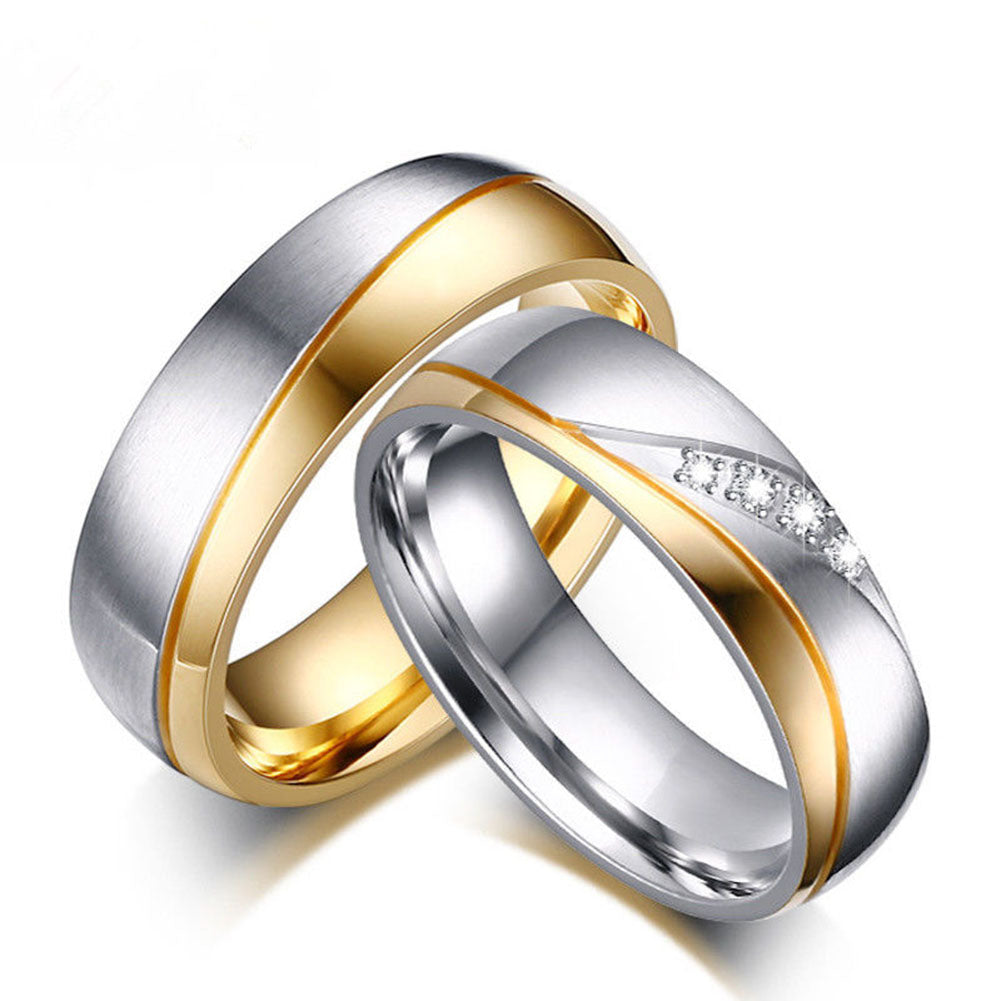 Fashion Gold Plated Titanium Steel Lover Ring Wedding Band Bridal Jewelry Gift