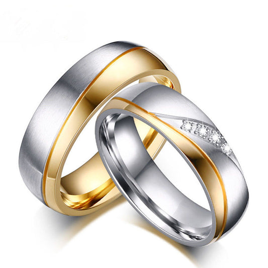 Fashion Gold Plated Titanium Steel Lover Ring Wedding Band Bridal Jewelry Gift