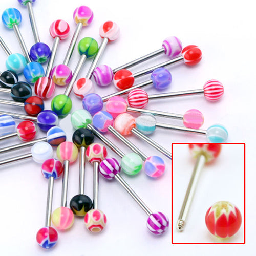 30 Pcs Multicolor Tounge Rings Bars 316L Surgical Steel Barbell Body Piercing Jewelry