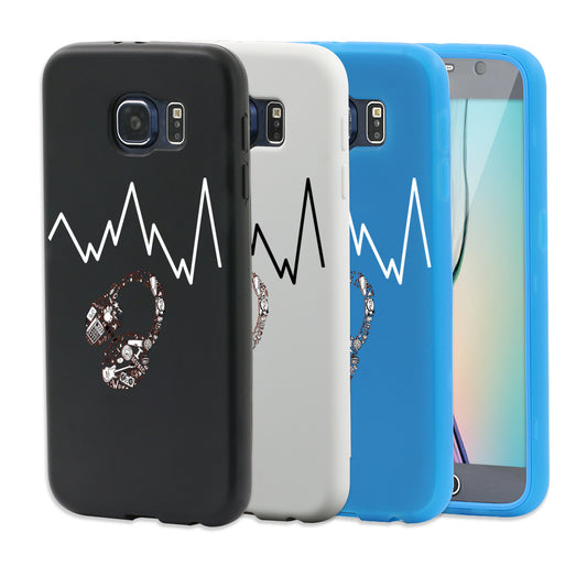 Curved Line Print Touch Screen Flip Full Cover Case for iPhone 6S Samsung S6 S7