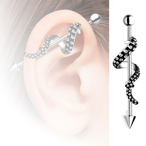 1Pc Men Women Arrow Punk Barbell Wrapped Octopus Tentacle Earring Body Piercing