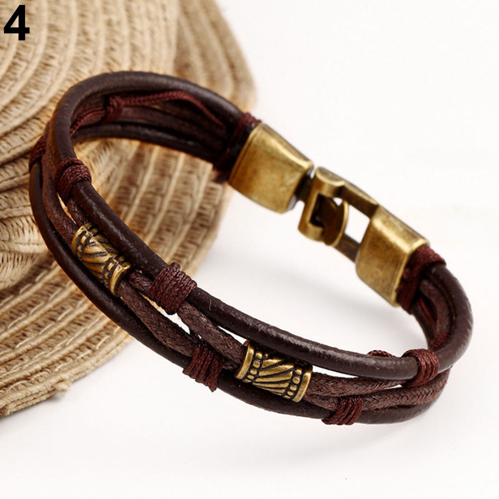 Vintage Men's Women's Faux Leather Multilayer Bracelet Bangle Wristband Jewelry