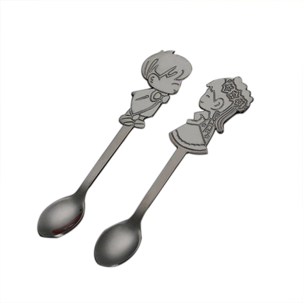 A Pair of Boy and Girl Stainless Steel Coffee Tea Cup Mixing Spoon Drinks Decor