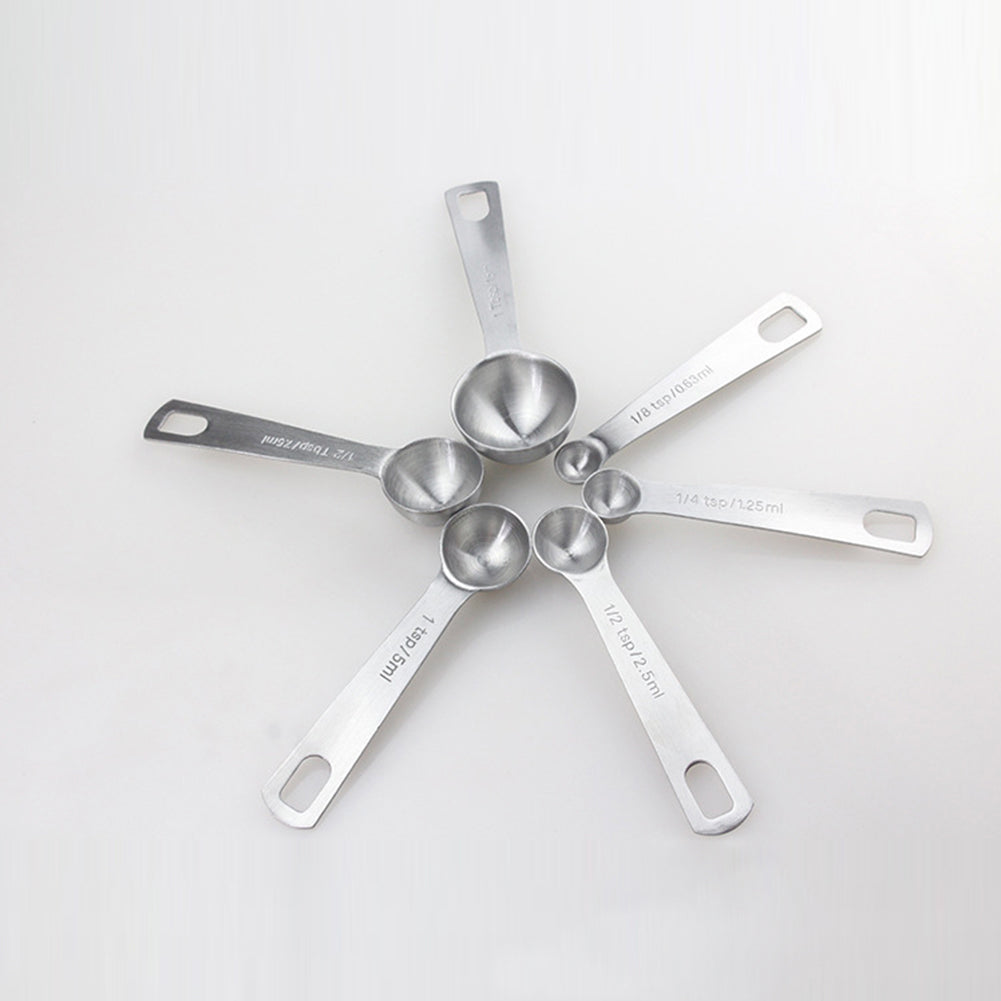 6Pcs/Set Stainless Steel Seasoning Measuring Spoon Round Cup Kitchen Baking Tool