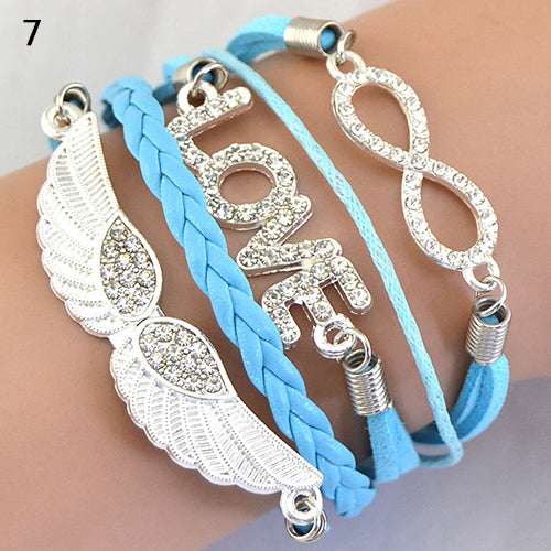 Women's Vintage Infinity Braid Bracelet Love Angel Wing Style Rhinestone Bangle