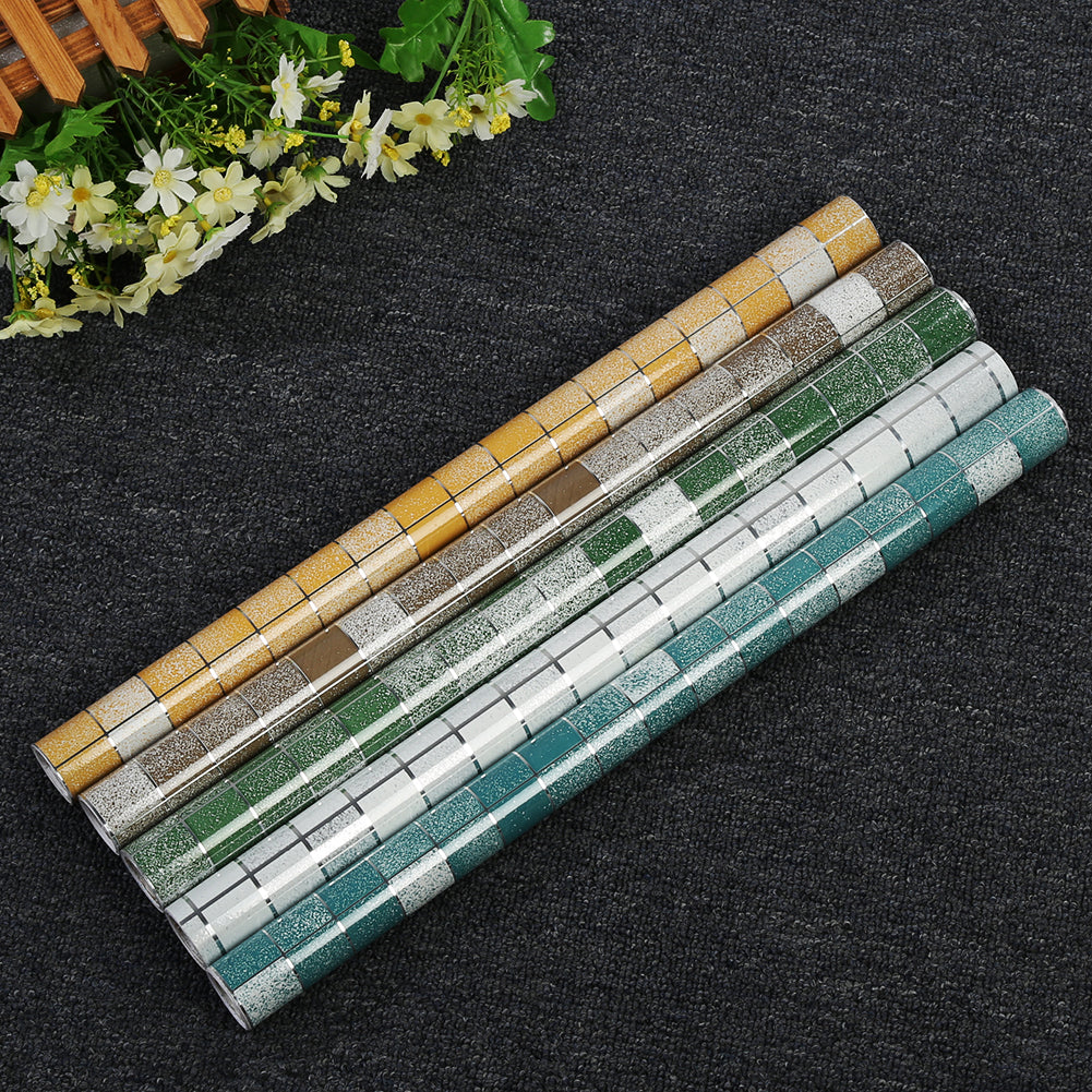 45x200cm Mosaic Aluminum Foil Self-adhensive Kitchen Anti Oil Wall Sticker