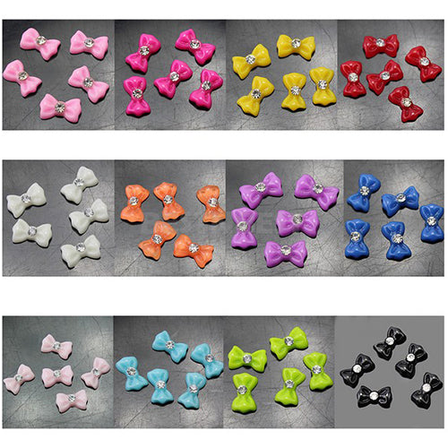 60 Pcs Trendy Glitters Rhinestone Bowknot Nail Art Tips Decorative DIY Sticker
