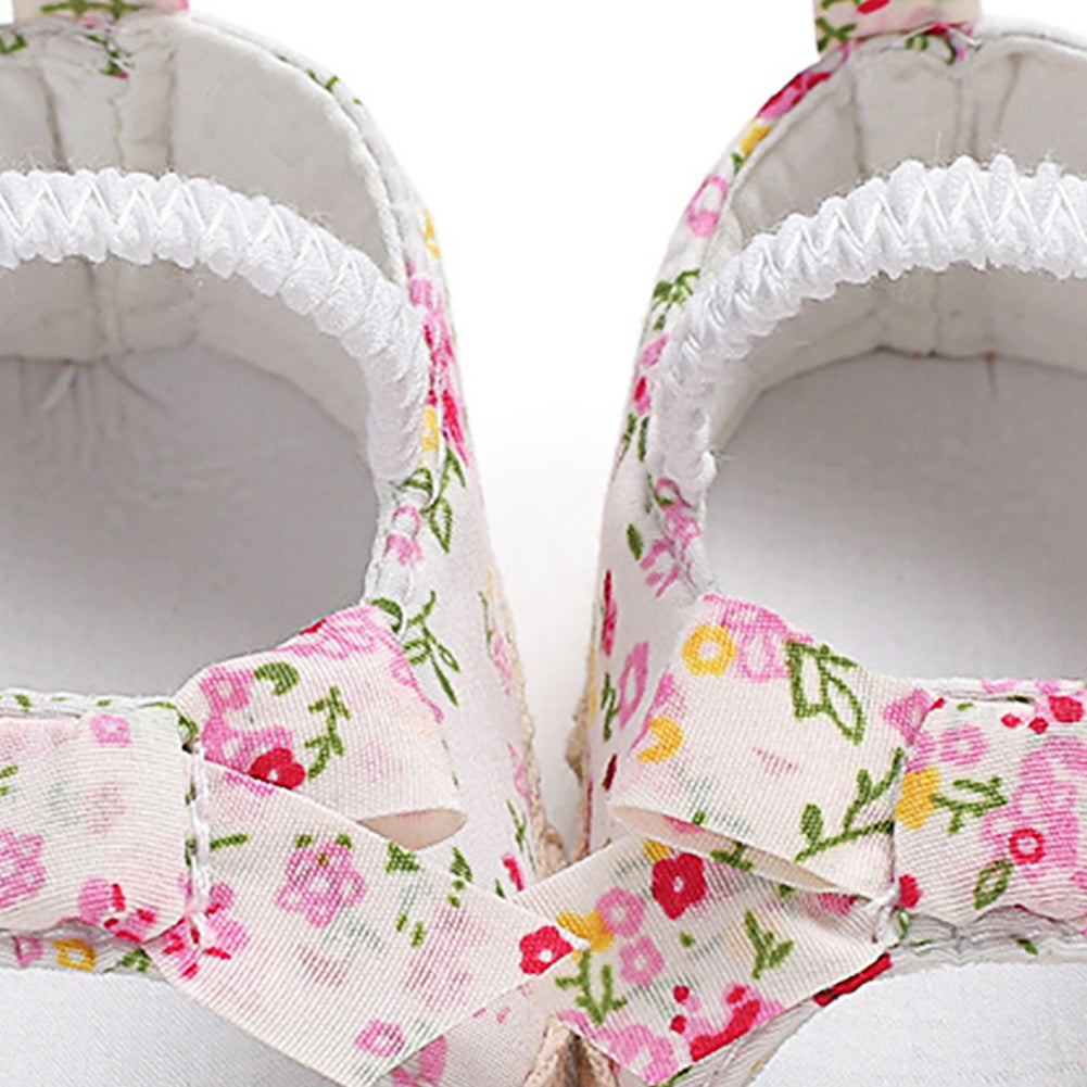 Summer Newborn Baby Girl Princess Floral Print Bowknot Canvas Shoes Sandals Gift