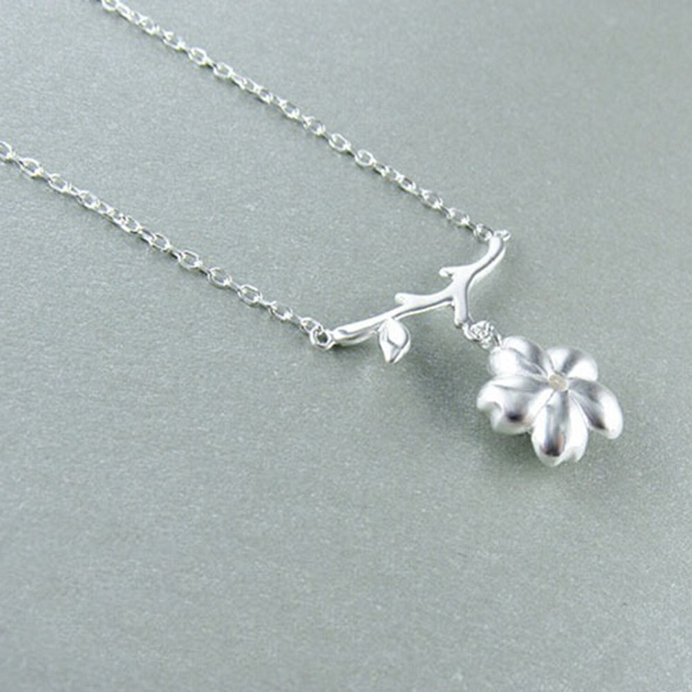 Cherry Blossoms Flower Tree Branches Pendant Necklace Women Elegant Jewelry