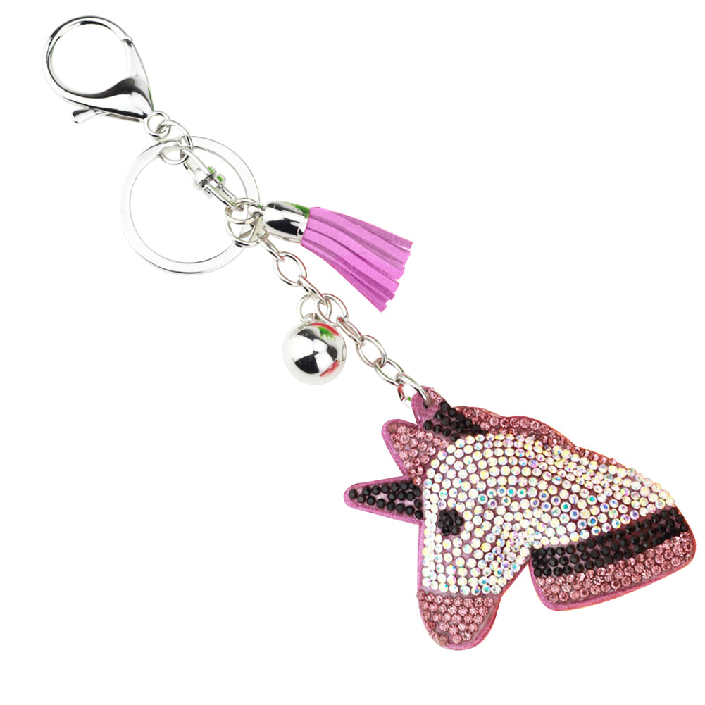 Cute Rhinestone Inlaid Unicorn Tassel Charm Key Chain Handbag Pendant Keyring