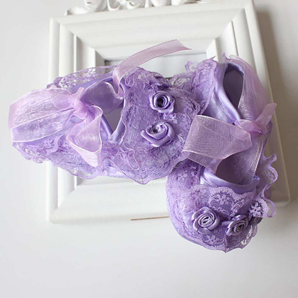 Cotton Princess Girl Shoes Anti-Slip Soft Sole Baby Toddler Lace Flower Footwear