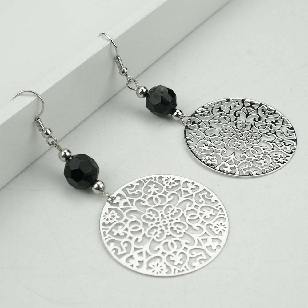 Vintage Women Hook Earrings Big Hollow Round Flower Bead Pendant Party Jewelry