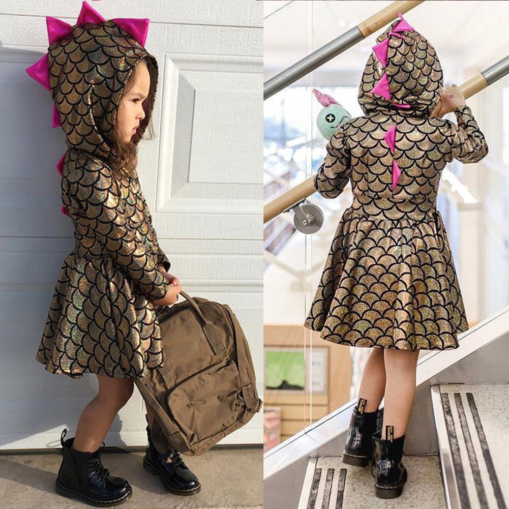 Lovely Dinosaur Baby Girls Hoodie Dress Toddler Cosplay Clothes Outfits Toddler