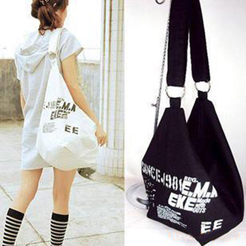 Women's Fashion Letter Print Canvas Crossbody Shoulder Bag Handbag Shopping Bag