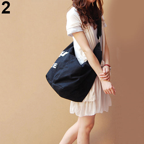 Women's Fashion Letter Print Canvas Crossbody Shoulder Bag Handbag Shopping Bag