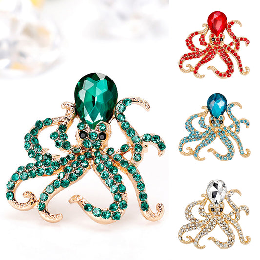 Women Fashion Rhinestones Octopus Brooch Pins Badge Coat Dress Decor Jewelry