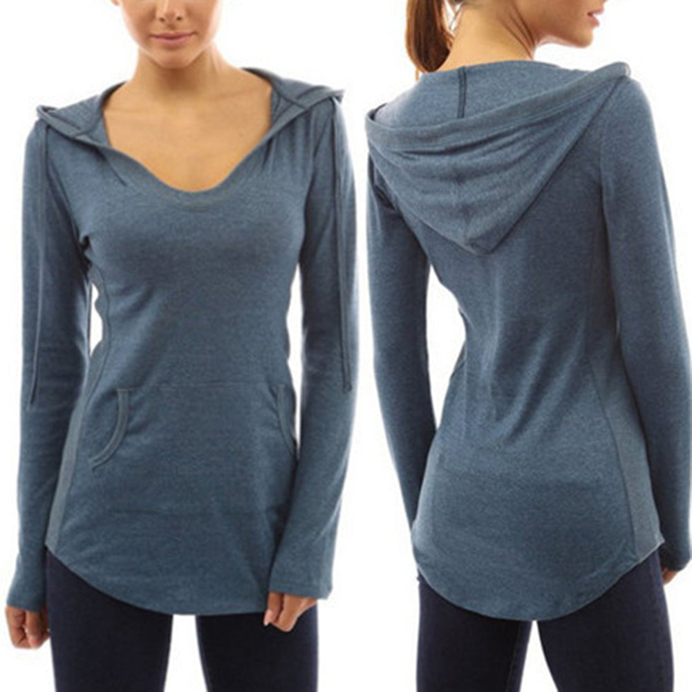 Long Sleeve Sweatshirt Women's Hoodie Pocket Slim Pullover Jumper Hooded Top