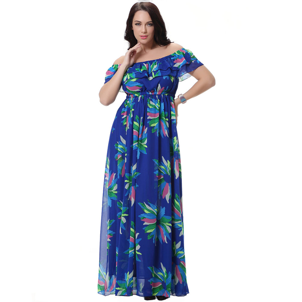 Women's Fashion Summer Chiffon Sleeveless Big Swing Floral Print Long Maxi Dress