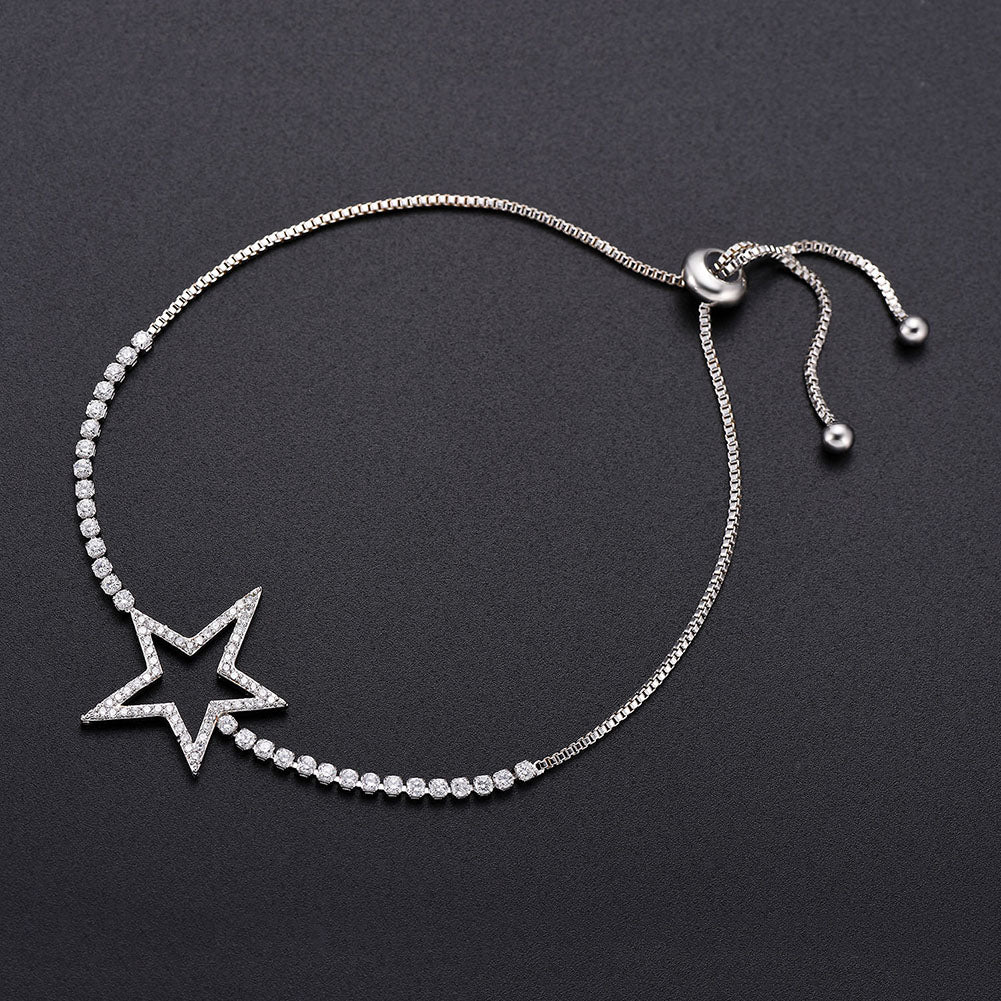 Rhinestone Star Adjustable Pull Slider Bracelet Women Jewelry Wrist Chain Bangle
