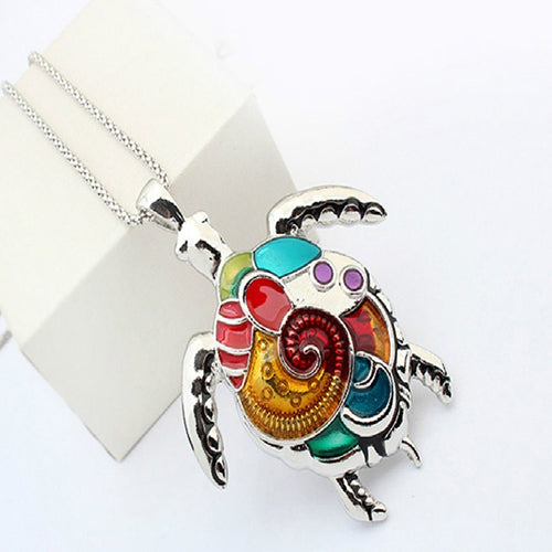 Multi-Color Tortoise Pendant Necklace Turtle Drop Hook Earrings Jewelry Set