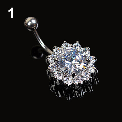 Women's Crystal Rhinestone Flower Navel Belly Button Ring Bar Body Piercing