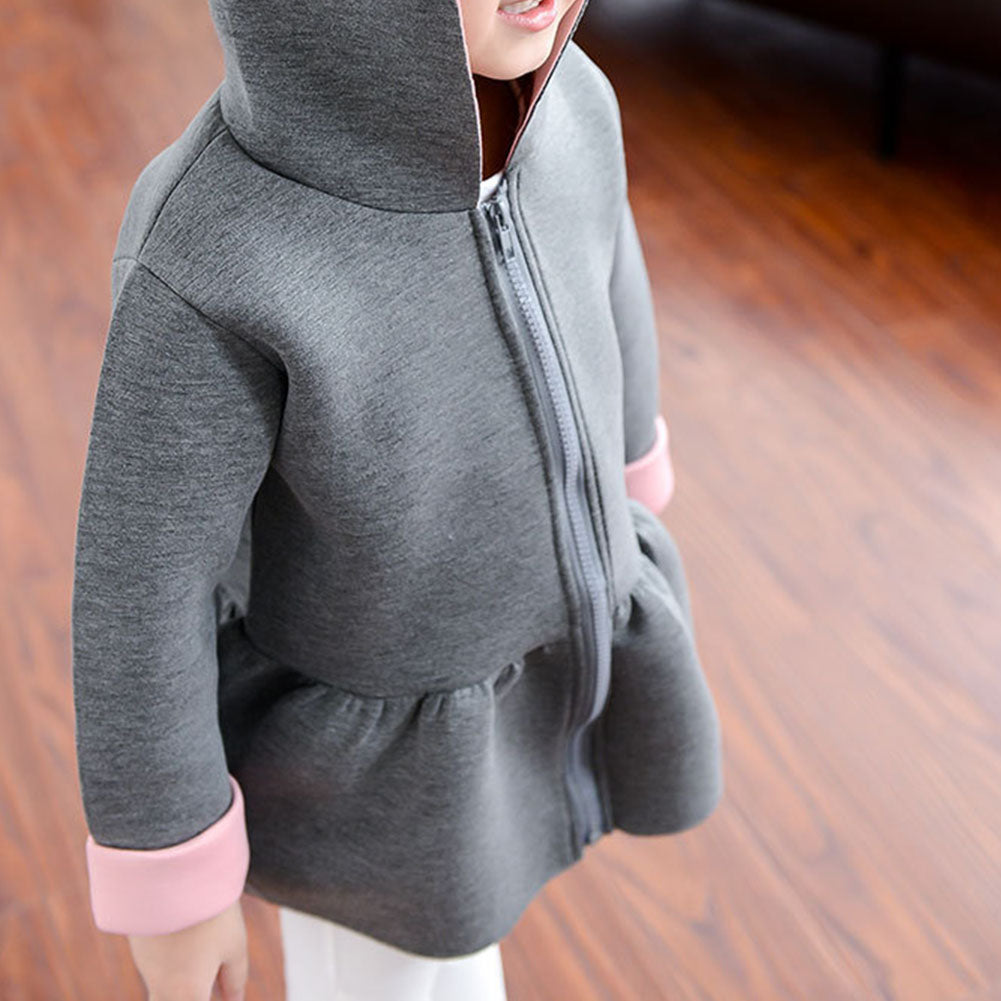Kid Girls Cute Rabbit Ear Hoodies Coat Casual Long Sleeve Top Zipper Outwear