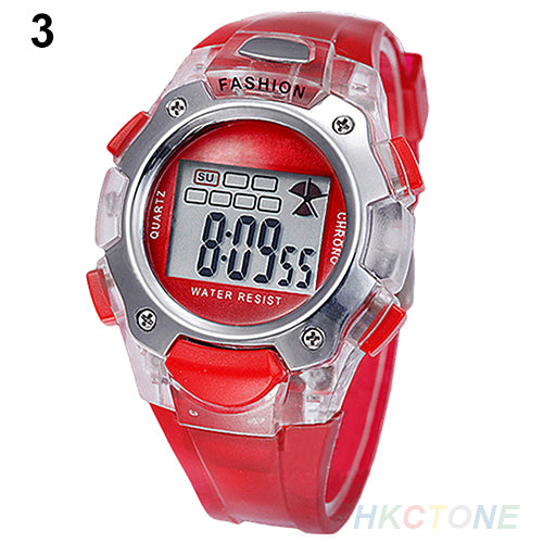 Unisex Boy Girl Children Digital Week Alarm Backlight Jelly Sport Wrist Watch