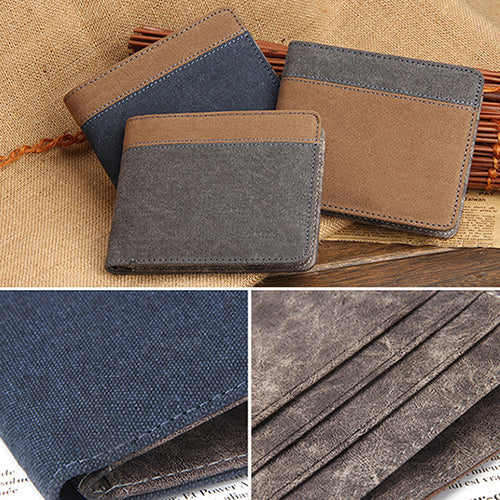 Men's Short Canvas Wallet Vertical Horizontal Bifold Card Money Clutch Multi-slot