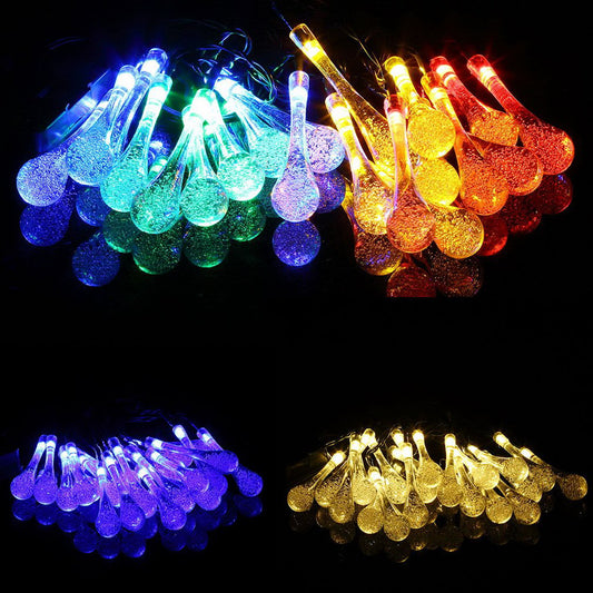Water Drop Fairy Lamp 20 LED Solar String Light Christmas Garden Party Decor