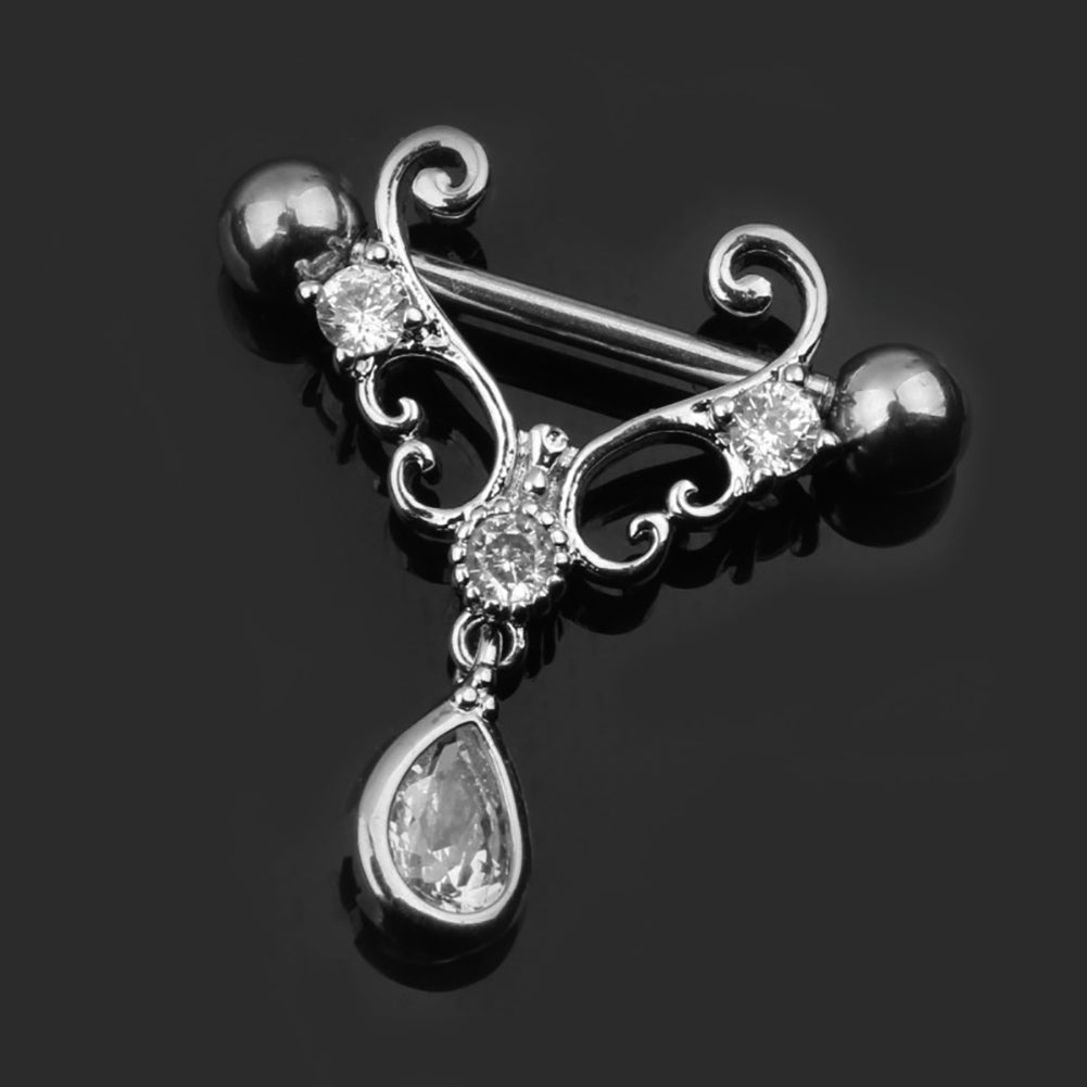 Fashion Sexy Nipple Ring Rhinestone Dangle Chain Body Piercing Barbell Jewelry