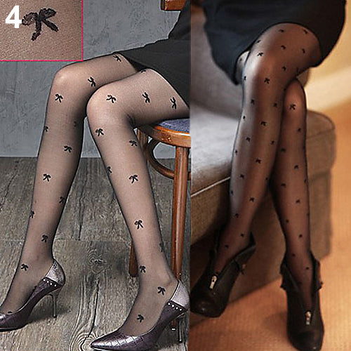 Women's Sexy Multi-Patterns Full Foot Thin Semi Sheer Tights Pantyhose Stockings