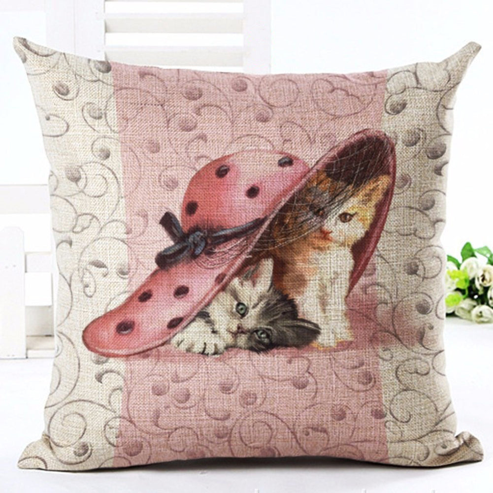 Cat Dog Pattern Linen Throw Pillow Case Sofa Bed Home Car Decor Cushion Cover