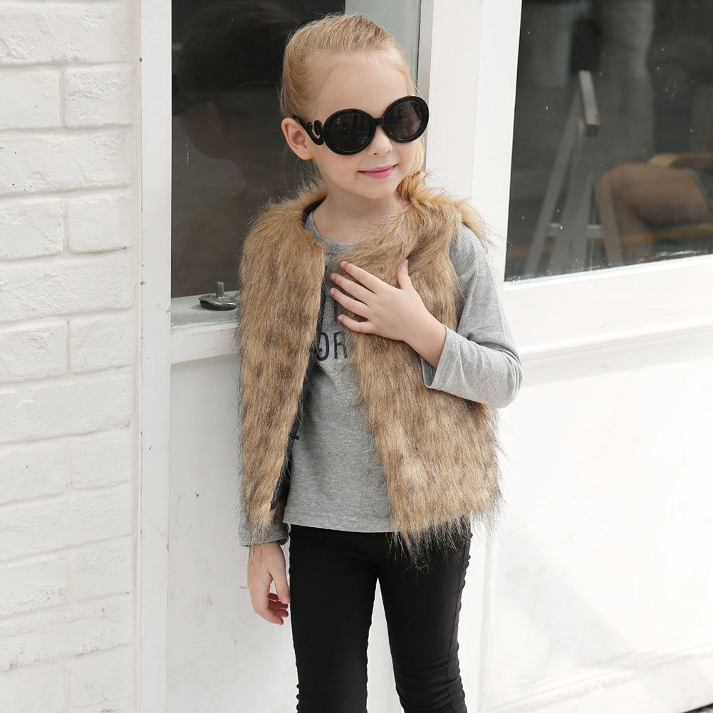 Children Kids Unisex Sleeveless Vest Winter Outwear Coat Faux Fur Baby Jacket