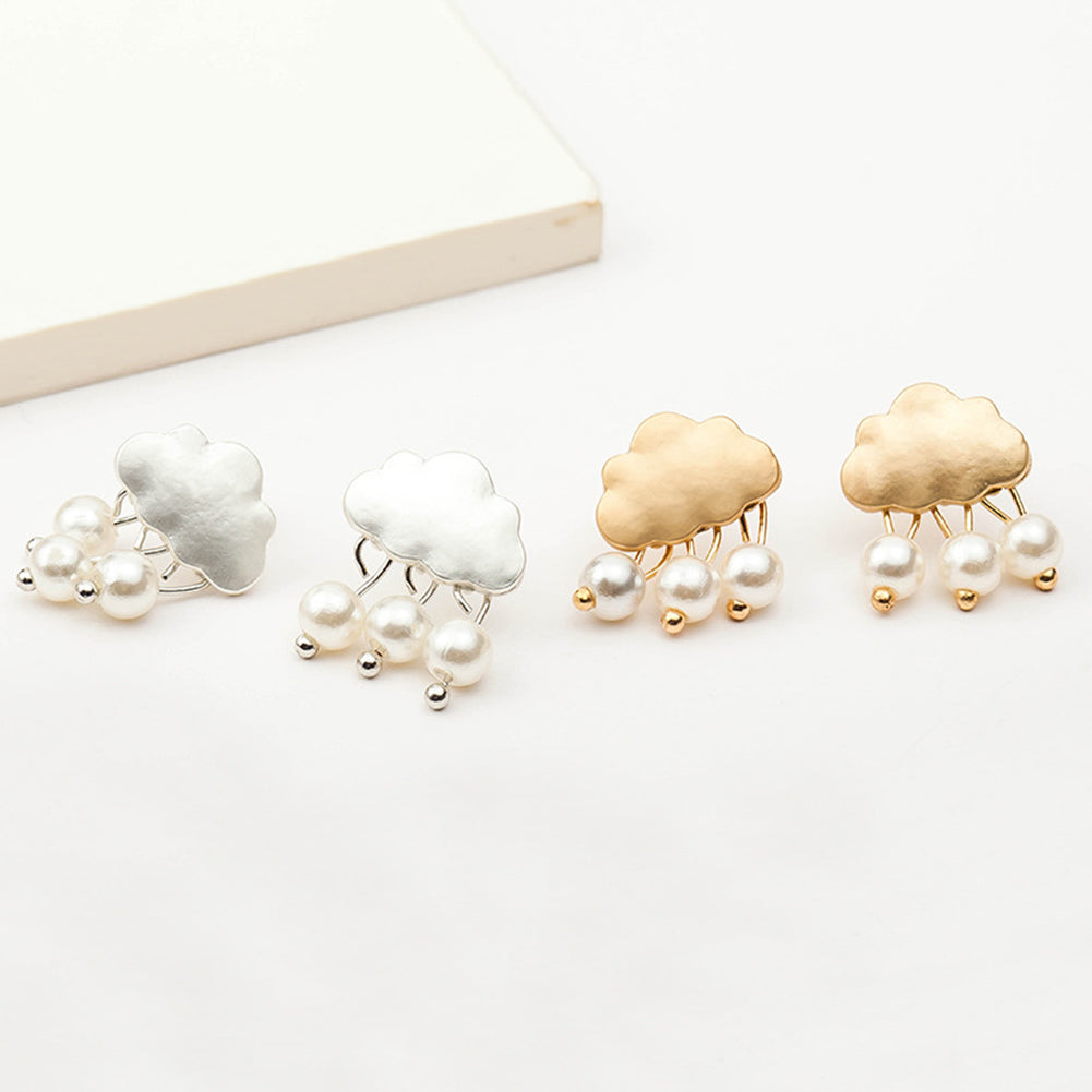 Fashion Women Cloud Raindrop Ear Studs Faux Pearl Earrings Birthday Party Gift