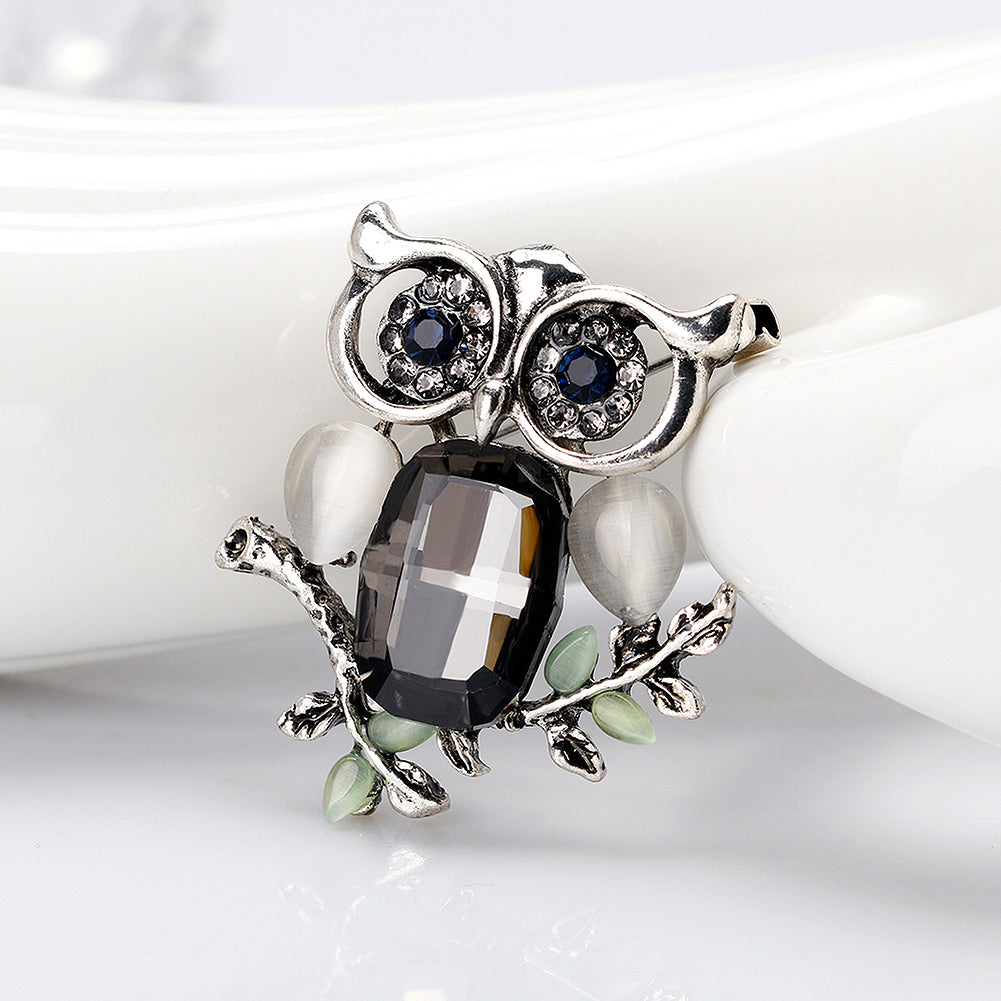 Luxury Shiny Rhinestone Artificial Stone Owl Animal Brooch Pin Women Jewelry