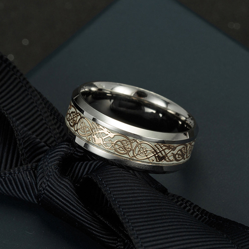 Vintage Luminous Dragon Design Stainless Steel Classic Band Ring for Men Women