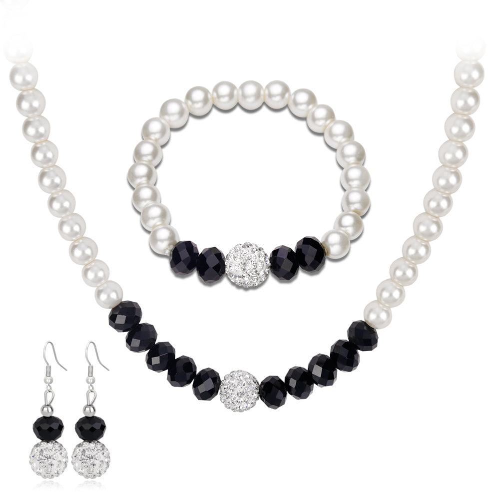 Elegant Imitation Pearls Necklace Earring Bracelet Jewelry Set Women Party Gift