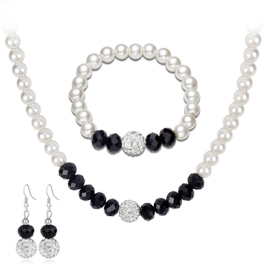 Elegant Imitation Pearls Necklace Earring Bracelet Jewelry Set Women Party Gift
