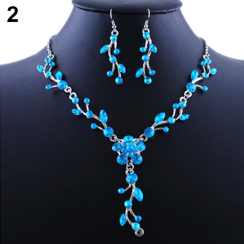 Bride's Flower Rhinestone Alloy Choker Necklace Earrings Jewelry Wedding Party Set