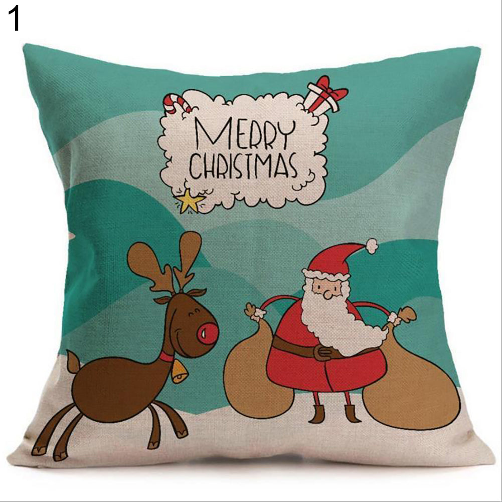 Christmas Santa Claus Deer Print Cushion Cover Pillow Case Square Car Home Decor