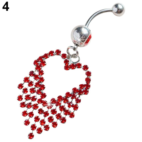 14G Sexy Heart Tassels Dangle Navel Belly Button Bar Barbell Ring Body Piercing