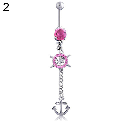 Rhinestone Belly Button Barbell Body Piercing Jewelry Anchors Rudder Navel Ring