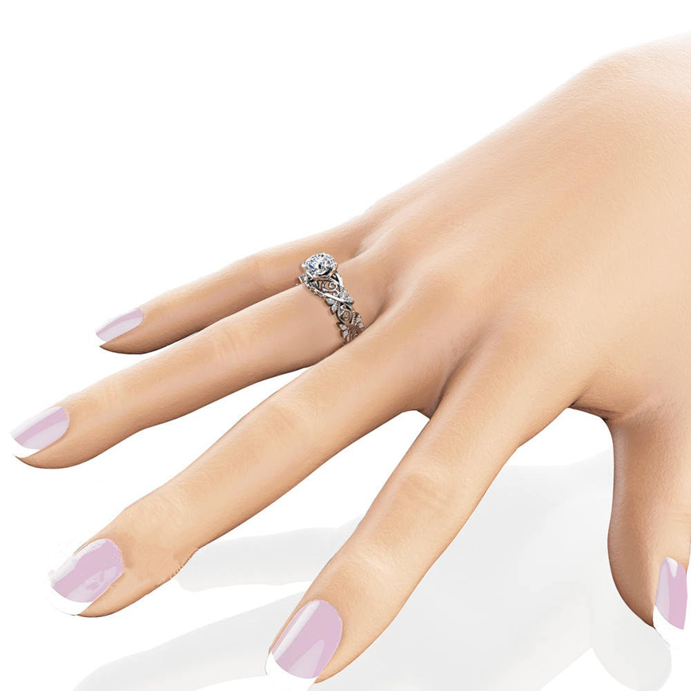 Fashion Hollow Thorn Shiny Rhinestone Engagement Gift Ring Women Finger Jewelry