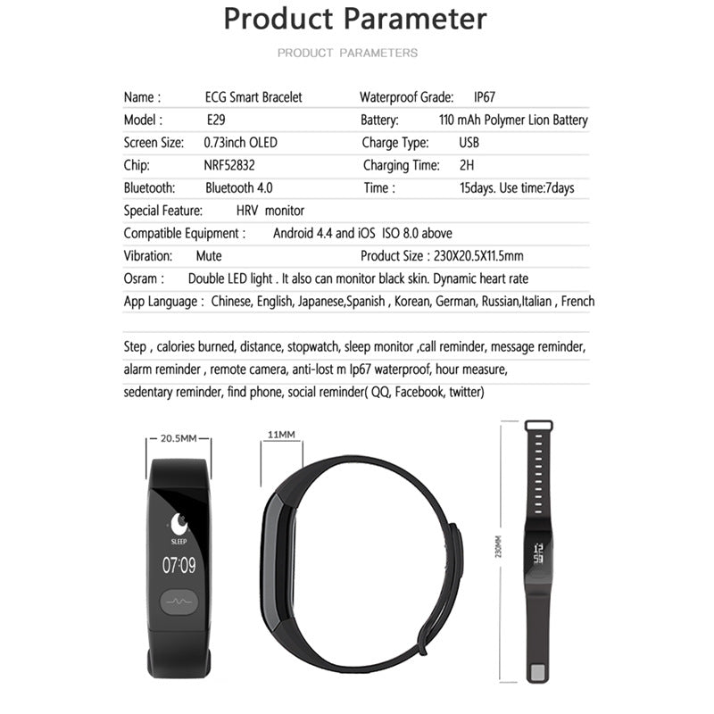 E29 Sleep Monitoring Sports Smart Bracelet