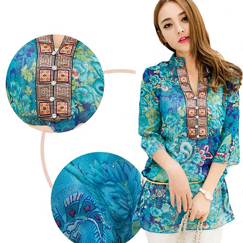 Women's Fashion Summer Korean Style Ethnic Loose Chiffon Blouse T-shirt