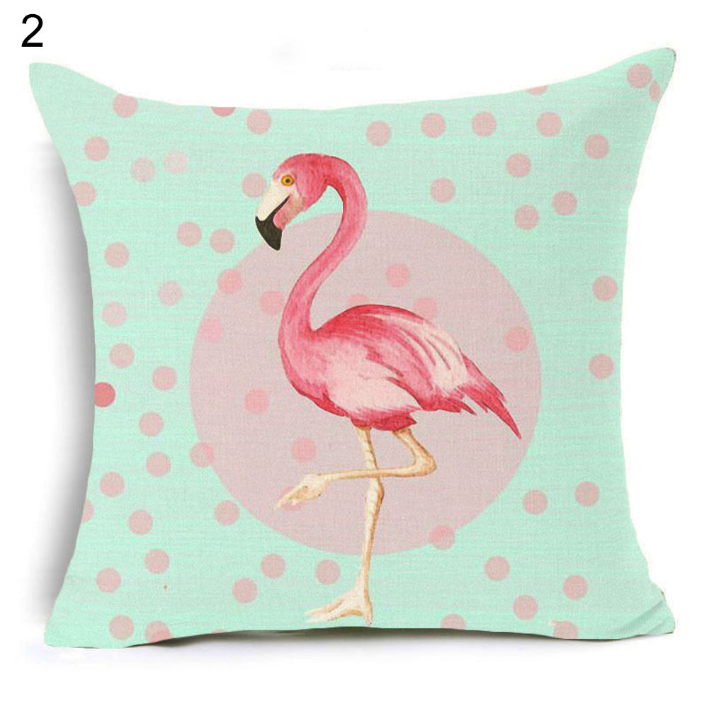 18Inch Linen Flamingo Flowers Sofa Waist Cushion Pillow Case Cover Home Decor