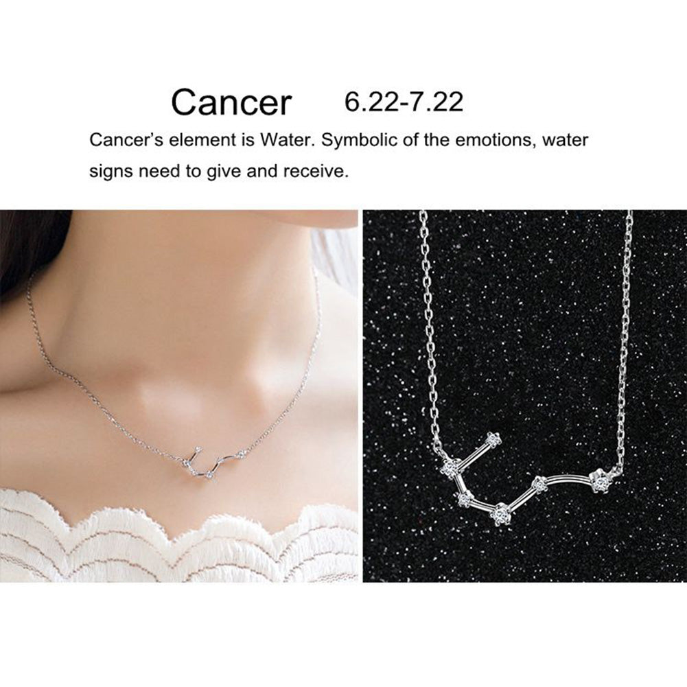 Shiny Rhinestone Women Horoscope Astrology Constellation Sign Guardian Necklace