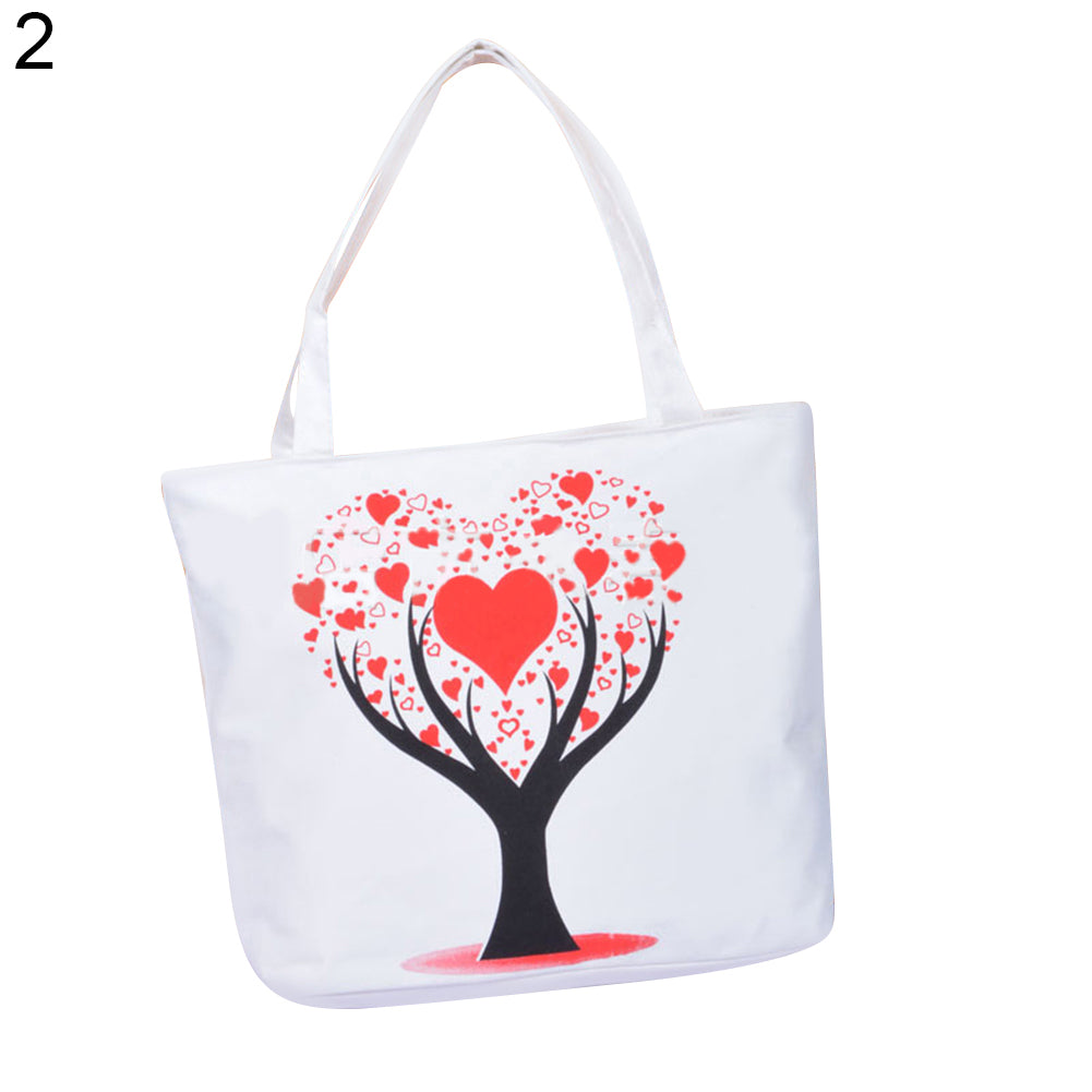 Casual Cartoon Printed Women Canvas Shopping Travel Shoulder Bag Tote Handbag